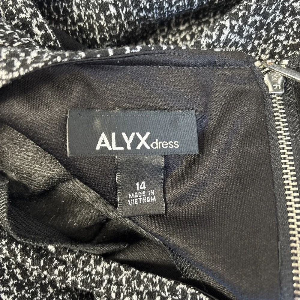 Alyx Twill Shift Dress Womens 14 Black White Plaid 3/4 Sleeve Knee Length